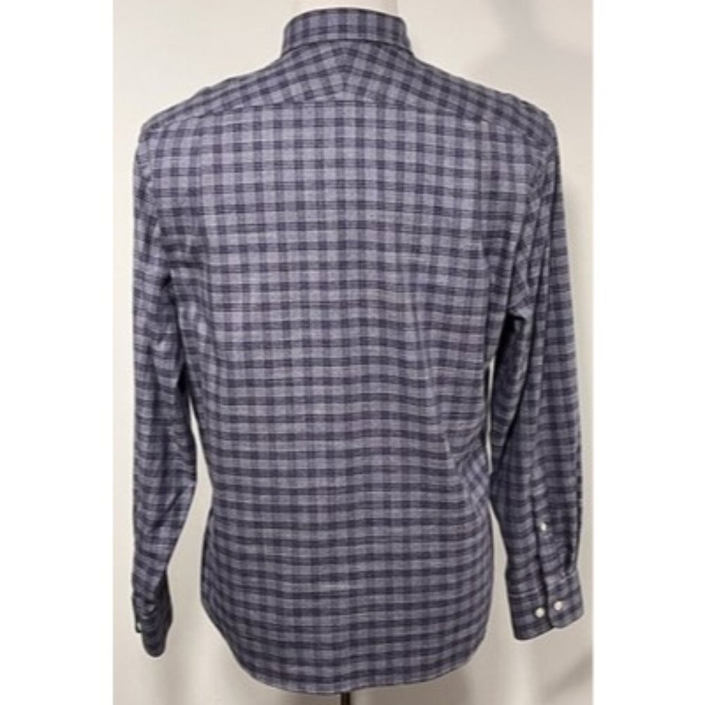 Men’s Large Charles Tyrwhitt Non Iron Slim Fit Oxford Plaid Gray Blue - Picture 4 of 13